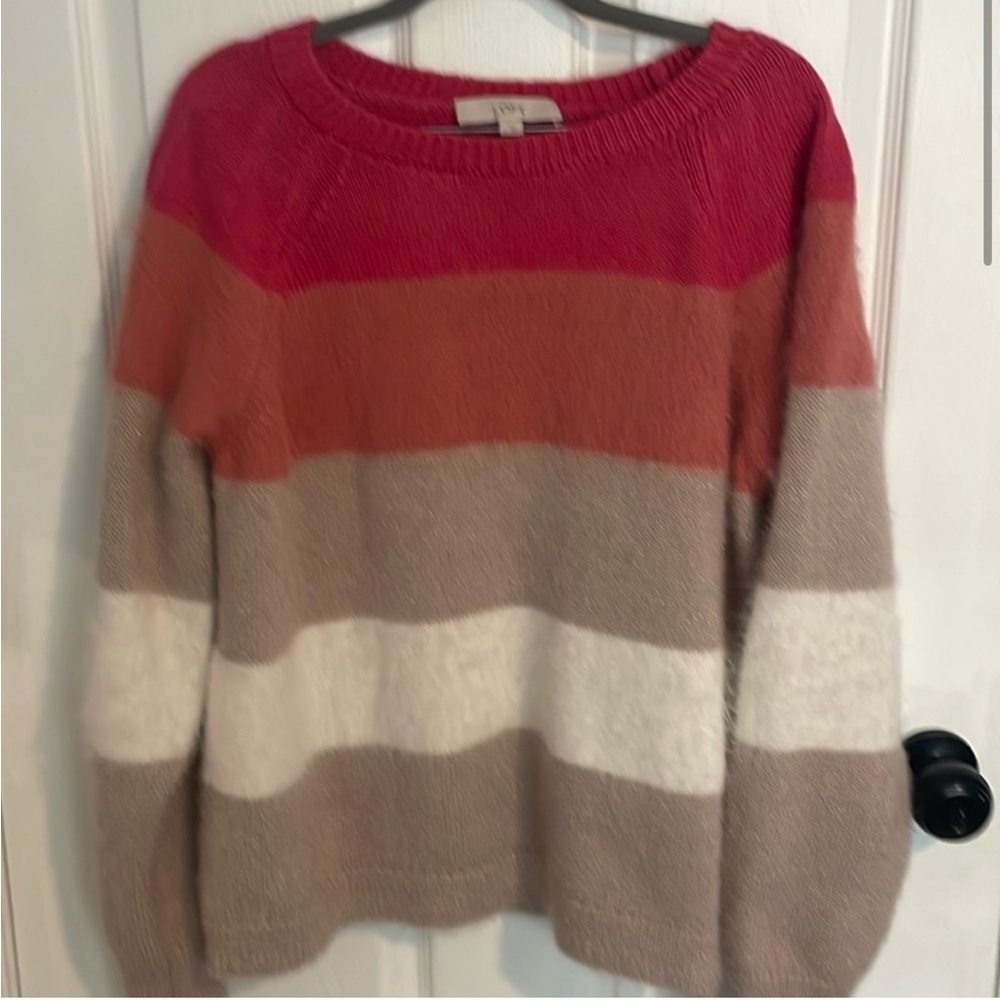 NWT Ann Taylor LOFT Striped Shimmer Color-block Sweater, Sz XL